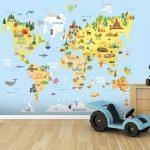 World Map, VINYL FABRIC TEXTILE Wall Mural in Different Texture, Code WB2174. It is produced as ONE PIECE WITHOUT JOINT.