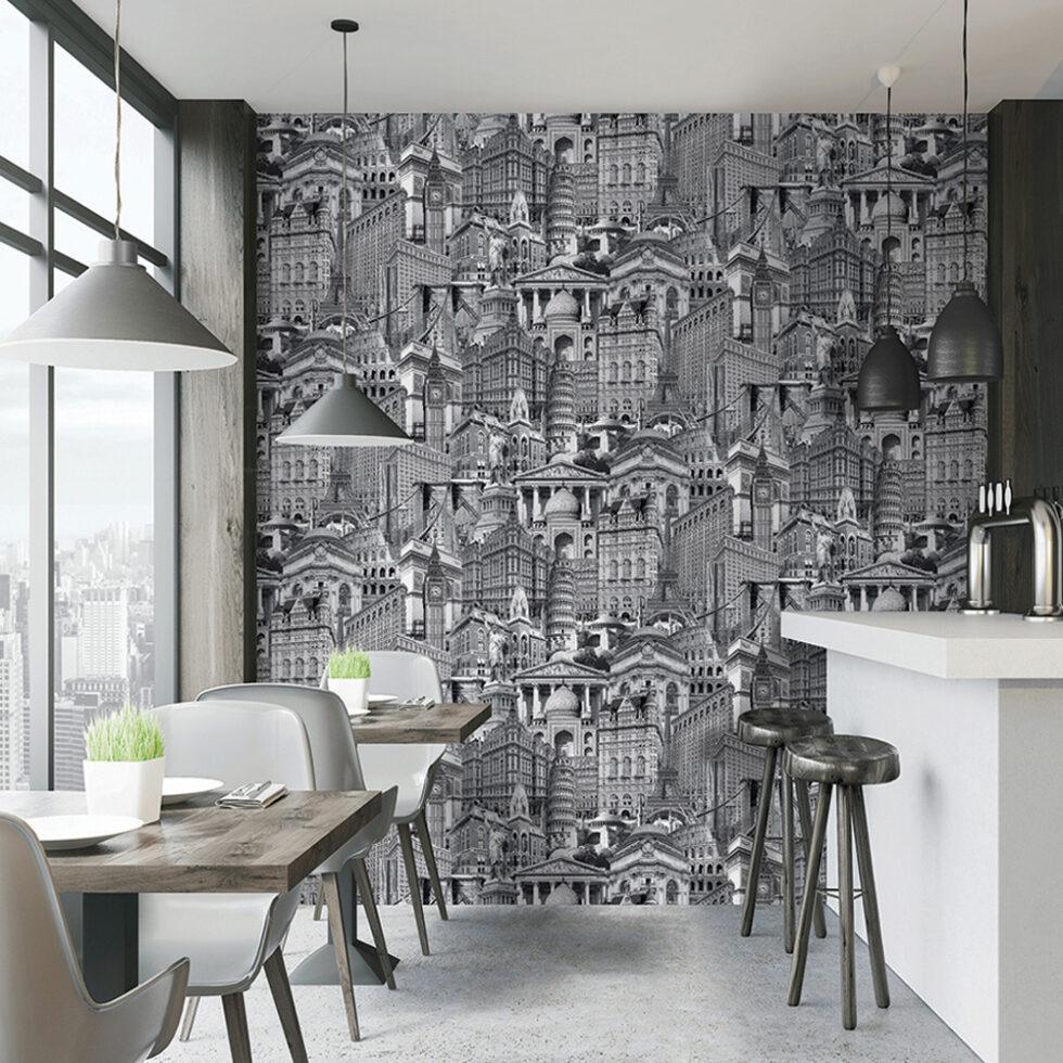 City Architecture Motif Stylized Wallpaper Gray Code 4705-2 - Image 2