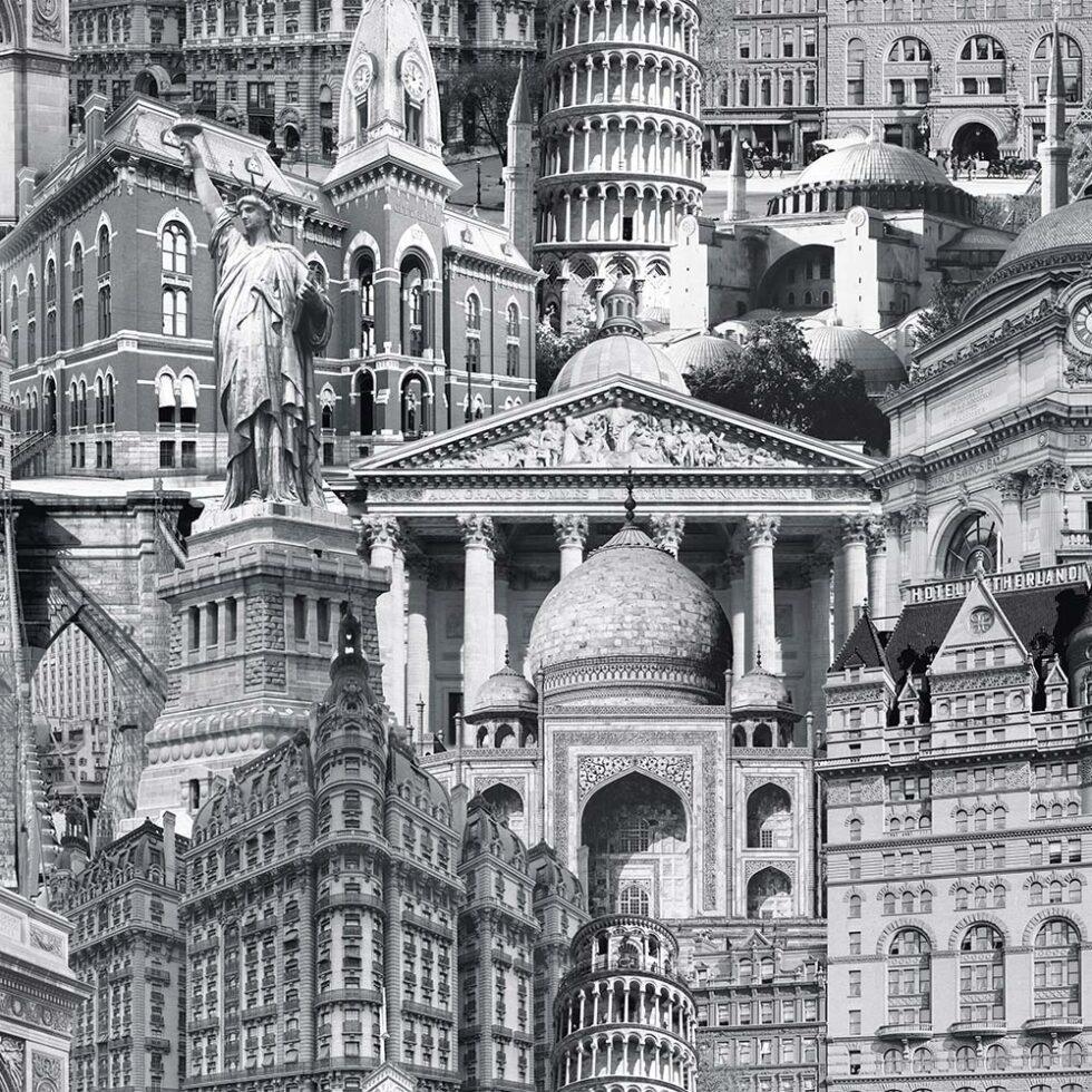 City Architecture Motif Stylized Wallpaper Gray Code 4705-2