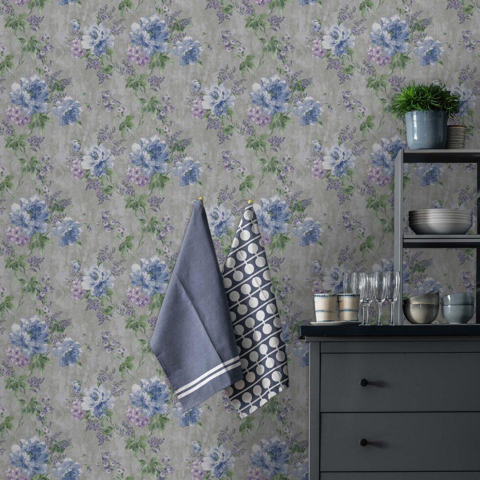 Flower Bunch Pattern Wallpaper Blue Code 4708-3 - Image 2