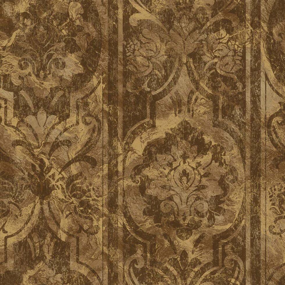 Flowers And Leaves Bands Ornament Wallpaper Brown Code 4713-5