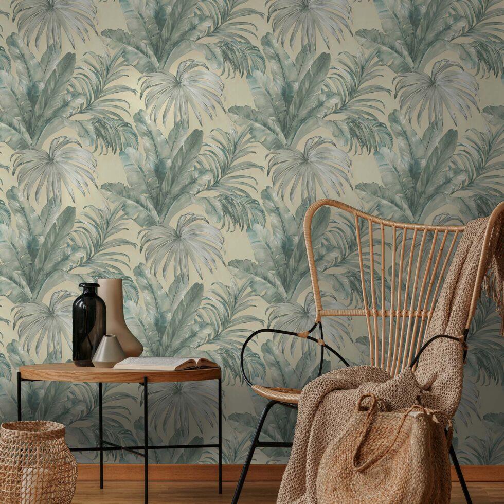 Palm Leaves And Tropical Jungle Inspired Wallpaper Gray Code 4714-2 - Image 2