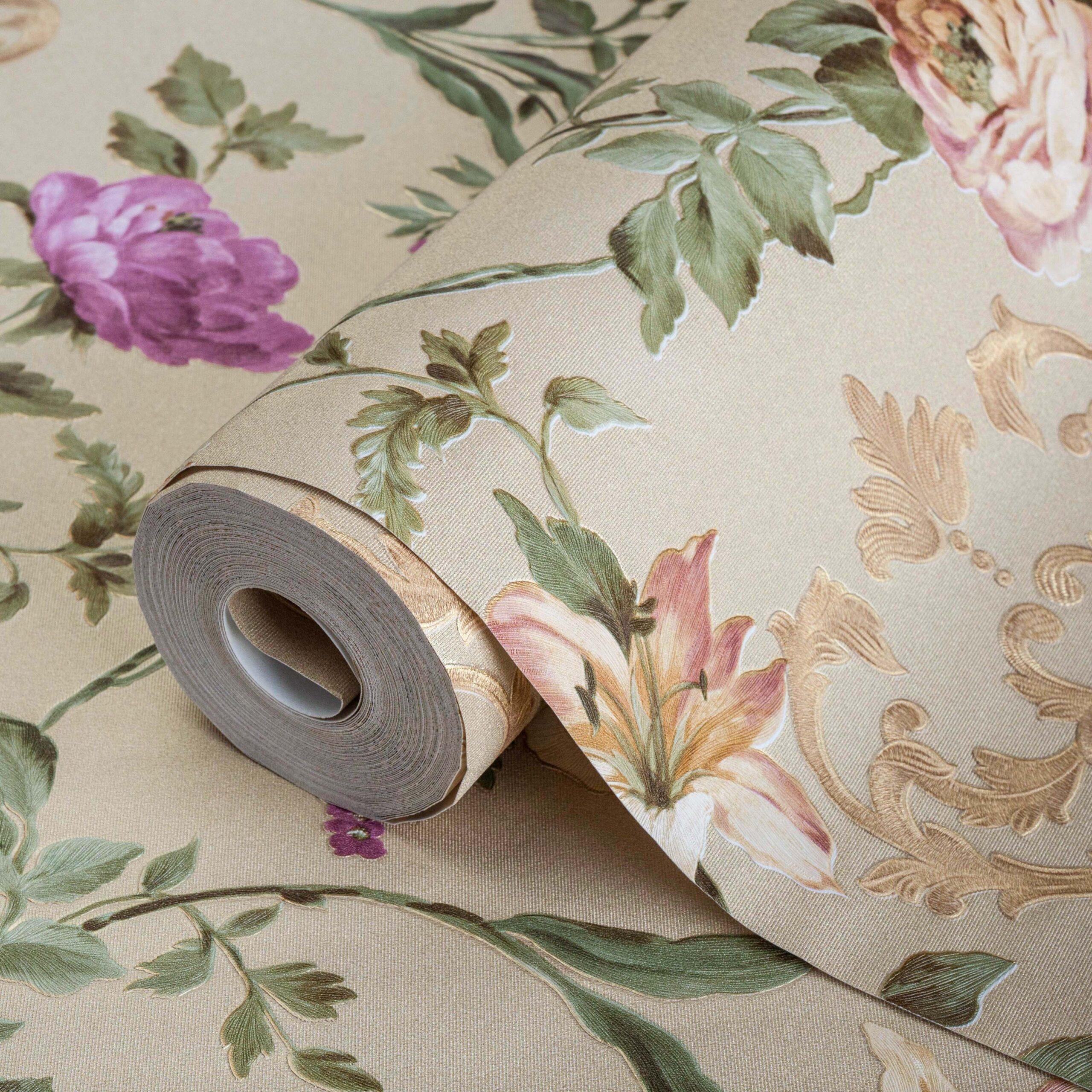 7803-4fotograf Floral damask with blooming roses ornament wallpaper Beige Code 7803-4 - Image 1