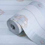 Striped wallpaper with neoclassical discreet ornament Blue Code 7804-2
