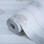Striped wallpaper with neoclassical discreet ornament Blue Code 7804-2