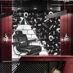 Barber Shop, VINYL FABRIC TEXTILE Wall Mural in Different Texture, Code B140.  It is produced as ONE PIECE WITHOUT JOINT.