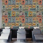 Barber Shop, VINYL FABRIC TEXTILE Wall Mural in Different Texture, Code B143. It is produced as ONE PIECE WITHOUT JOINT.