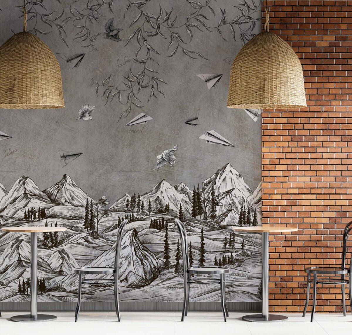 Coffee Bar MURAL WALLPAPER, Available in Various Paper Texture, Code C102. 105 CM WIDE ROLL PANELS. - Image 2