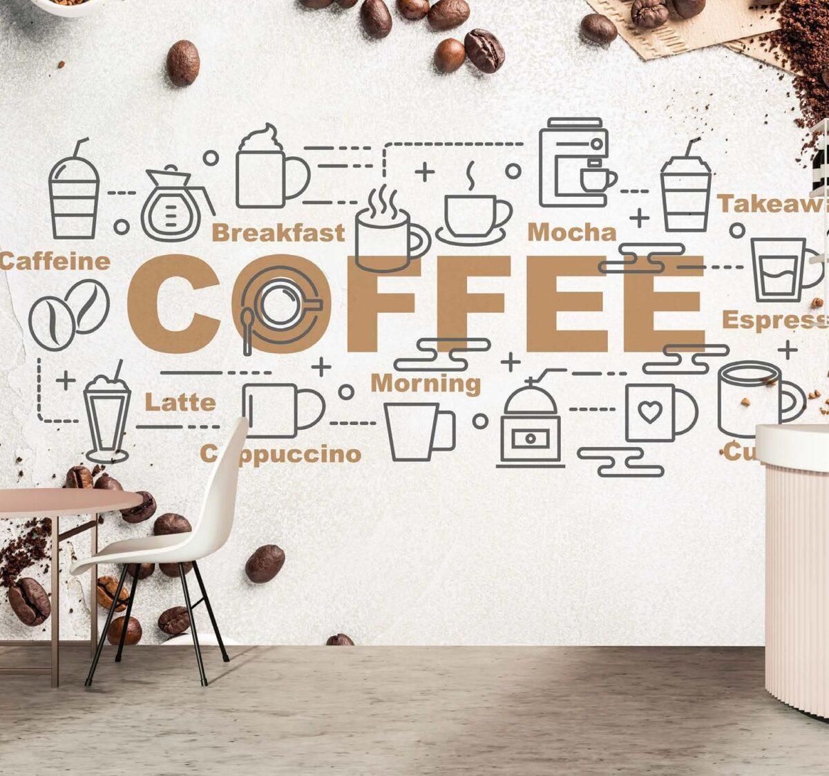 Coffee Bar MURAL WALLPAPER, Available in Various Paper Texture, Code C108. 105 CM WIDE ROLL PANELS. - Image 2