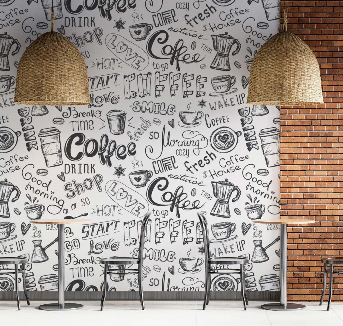 Coffee Bar MURAL WALLPAPER, Available in Various Paper Texture, Code C145. 105 CM WIDE ROLL PANELS. - Image 2