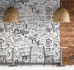 Coffee Bar MURAL WALLPAPER, Available in Various Paper Texture, Code C145. 105 CM WIDE ROLL PANELS. - Image 2