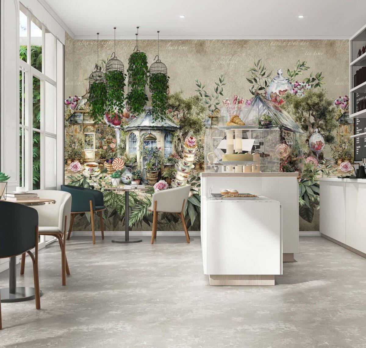 Coffee Bar MURAL WALLPAPER, Available in Various Paper Texture, Code C148. 105 CM WIDE ROLL PANELS. - Image 2