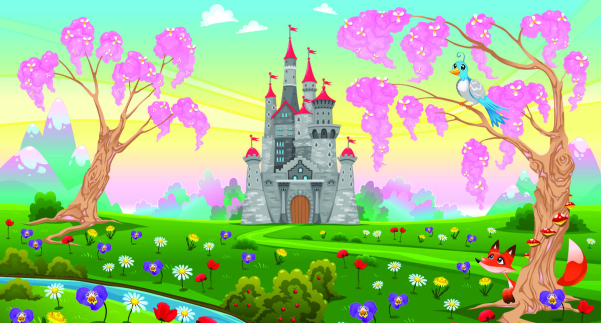 Fairytale Scenery Kids MURAL WALLPAPER, Available in Various Paper Texture, Code M1033. It is Produced as 105 CM WIDE ROLL PANELS. - Image 1