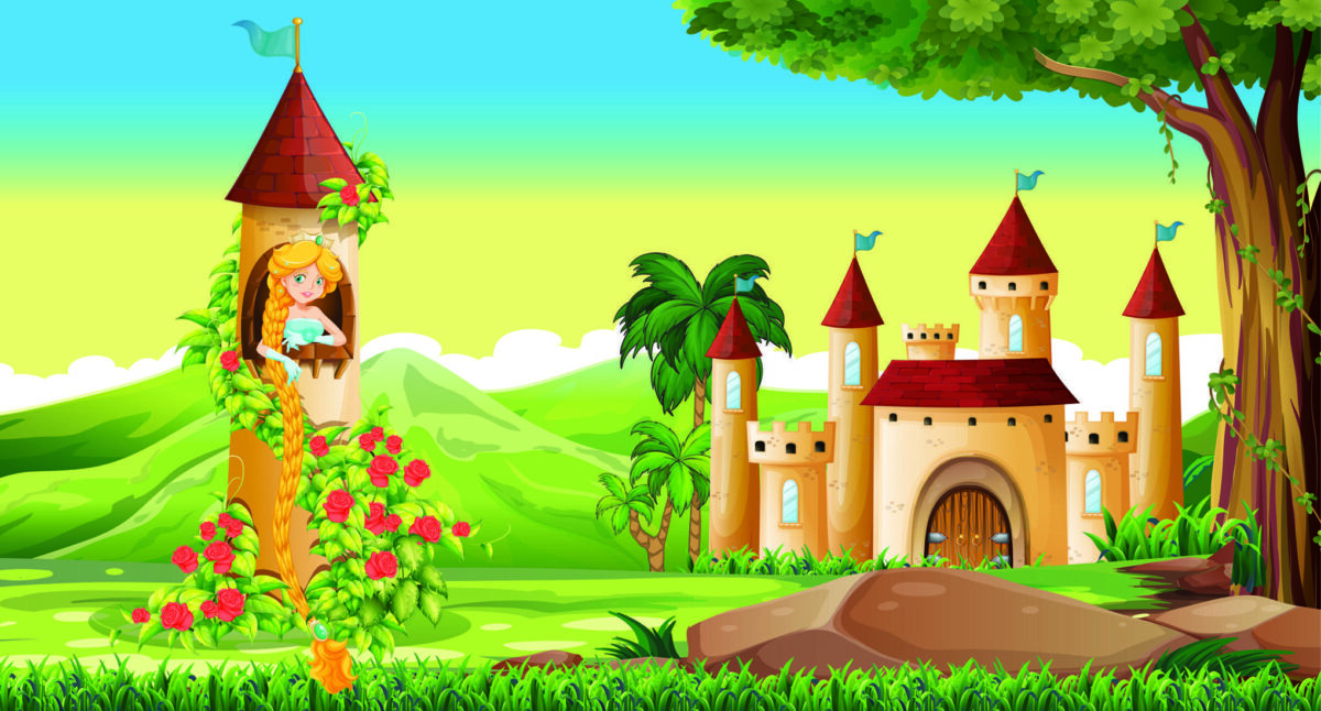 Cartoon Castle Kids MURAL WALLPAPER, Available in Various Paper Texture, Code M1035. It is Produced as 105 CM WIDE ROLL PANELS. - Image 1