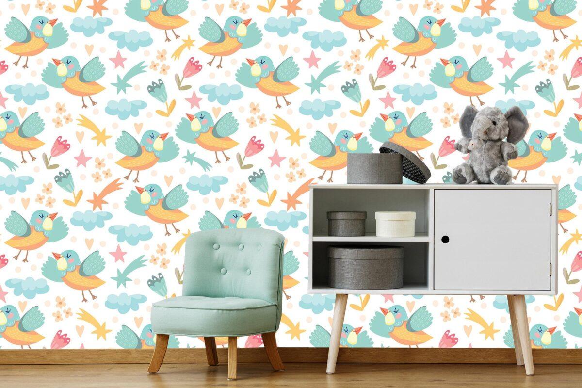 Happy Birds Kids MURAL WALLPAPER, Available in Various Paper Texture, Code M1037. It is Produced as 105 CM WIDE ROLL PANELS. - Image 2