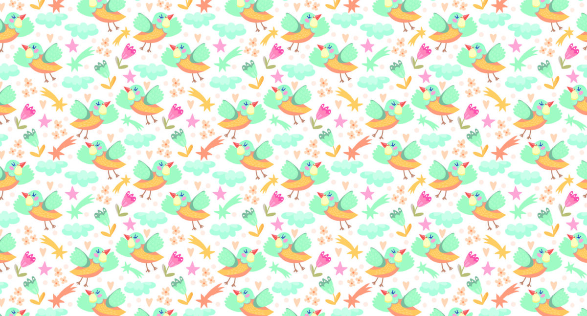 Happy Birds Kids MURAL WALLPAPER, Available in Various Paper Texture, Code M1037. It is Produced as 105 CM WIDE ROLL PANELS. - Image 1