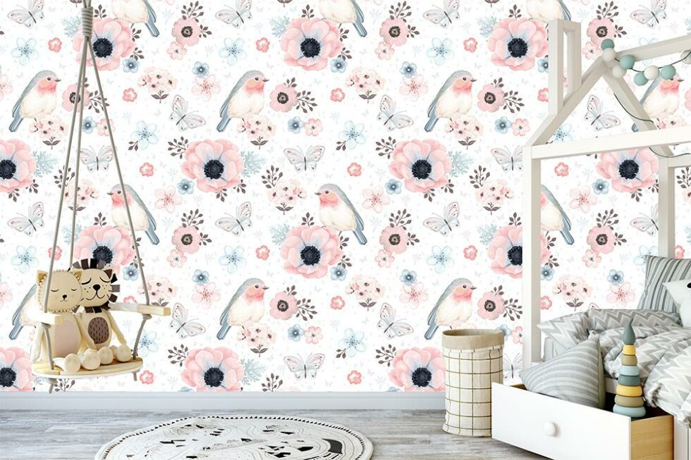 Code M1038 - Pink Flower Kids Mural Wallpaper