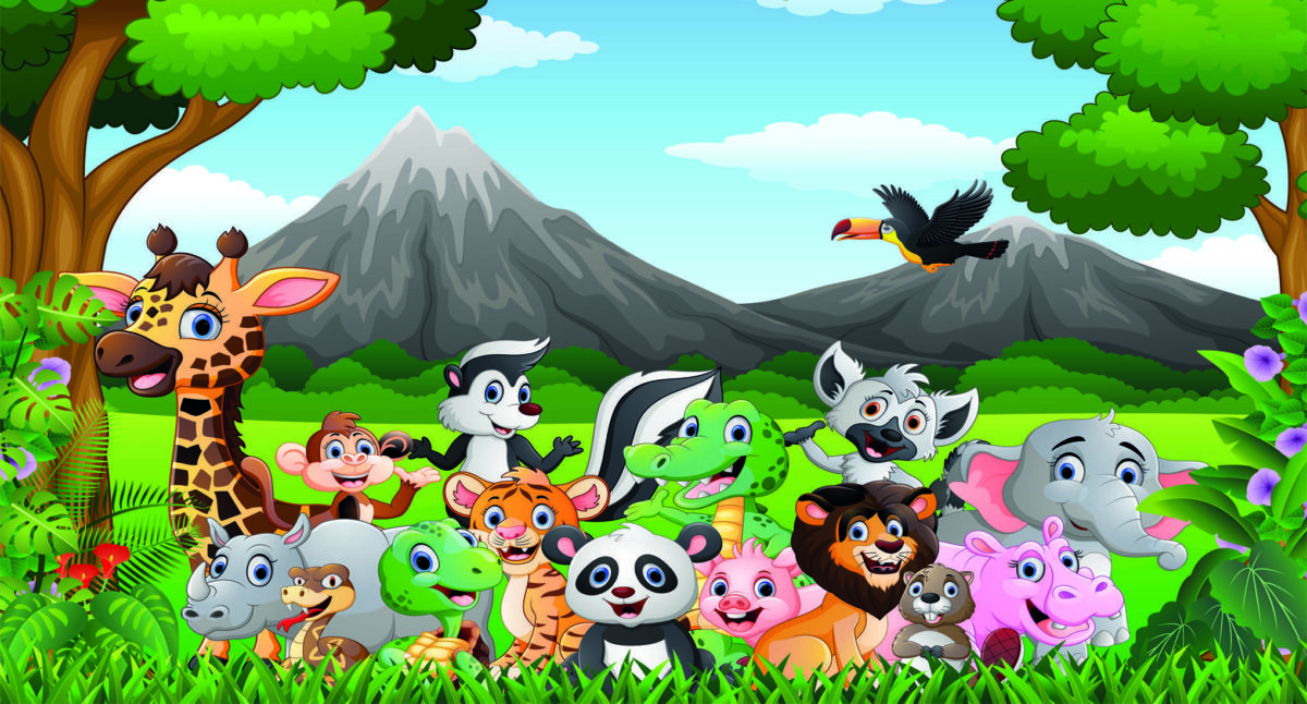 Wild Jungle Kids MURAL WALLPAPER, Available in Various Paper Texture, Code M1041. It is Produced as 105 CM WIDE ROLL PANELS. - Image 1