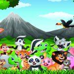 Wild Jungle Kids MURAL WALLPAPER, Available in Various Paper Texture, Code M1041. It is Produced as 105 CM WIDE ROLL PANELS.