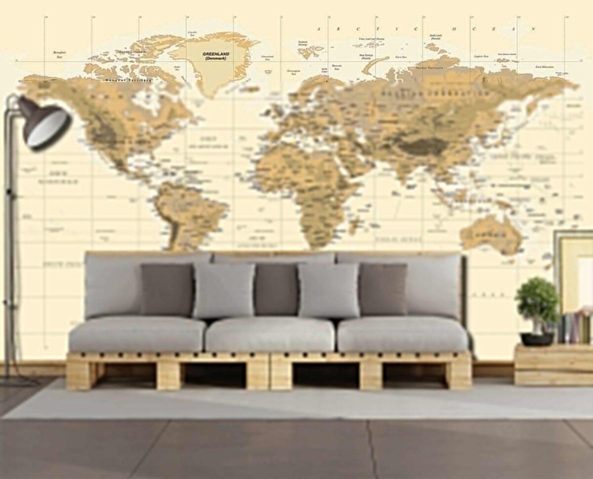 World Map MURAL WALLPAPER, Available in Various Paper Texture, Code M903. It is Produced as 105 CM WIDE ROLL PANELS. - Image 2