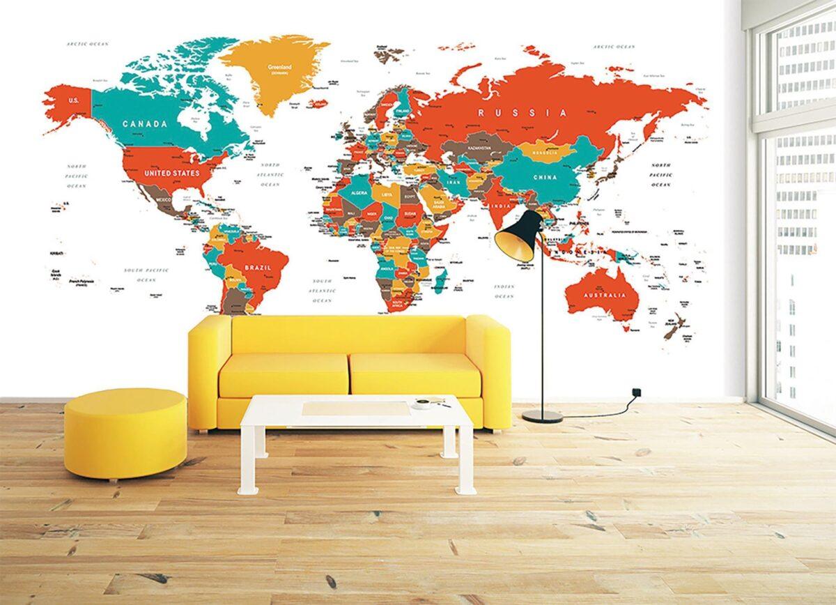 World Map MURAL WALLPAPER, Available in Various Paper Texture, Code M905. It is Produced as 105 CM WIDE ROLL PANELS. - Image 2