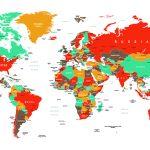 World Map, VINYL FABRIC TEXTILE Wall Mural in Different Texture, Code M905. It is produced as ONE PIECE WITHOUT JOINT.
