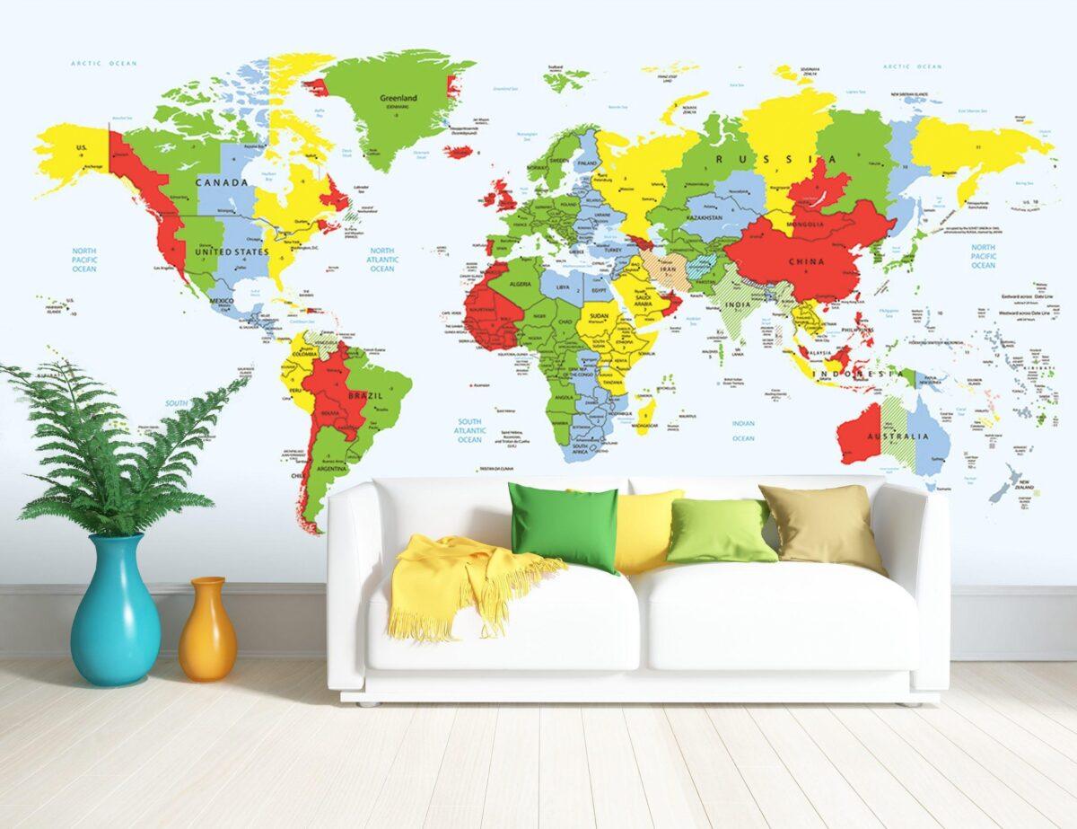 World Map MURAL WALLPAPER, Available in Various Paper Texture, Code M907. It is Produced as 105 CM WIDE ROLL PANELS. - Image 2