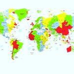 World Map, VINYL FABRIC TEXTILE Wall Mural in Different Texture, Code M907. It is produced as ONE PIECE WITHOUT JOINT.