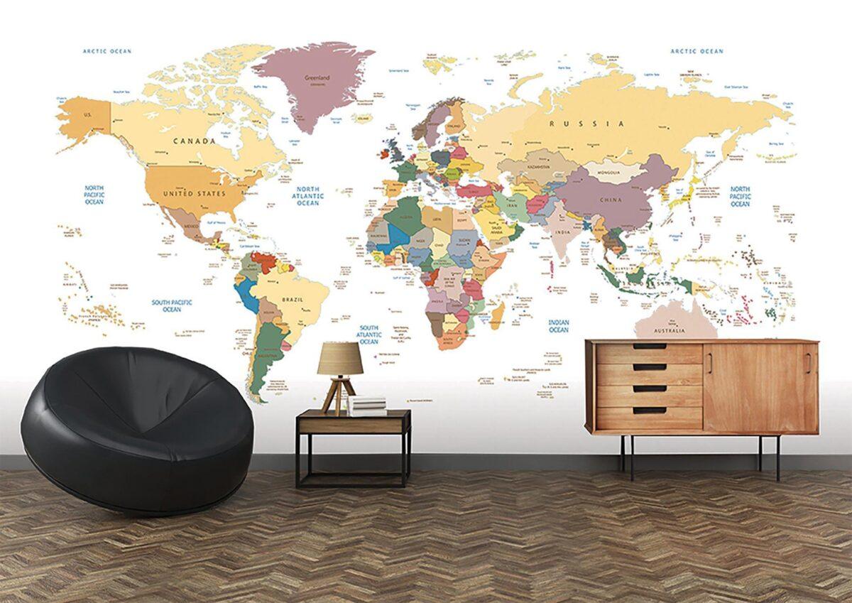 World Map MURAL WALLPAPER, Available in Various Paper Texture, Code M908. It is Produced as 105 CM WIDE ROLL PANELS. - Image 2
