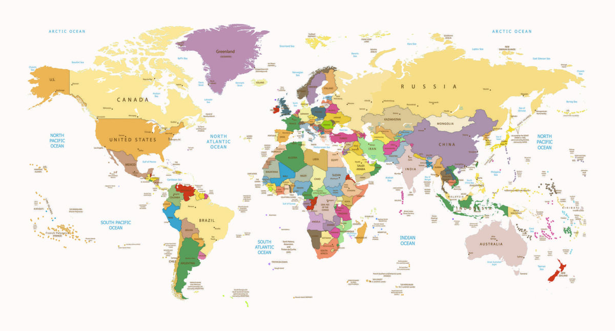 World Map MURAL WALLPAPER, Available in Various Paper Texture, Code M908. It is Produced as 105 CM WIDE ROLL PANELS. - Image 1