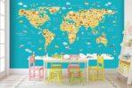 School Map Kids MURAL WALLPAPER, Available in Various Paper Texture, Code M938. It is Produced as 105 CM WIDE ROLL PANELS. - Image 2