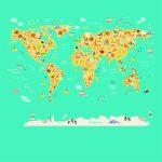 School Map Kids, VINYL FABRIC TEXTILE Wall Mural in Different Texture, Code M938. It is produced as ONE PIECE WITHOUT JOINT.