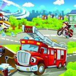 Firefighter Kids MURAL WALLPAPER, Available in Various Paper Texture, Code M958. It is Produced as 105 CM WIDE ROLL PANELS.