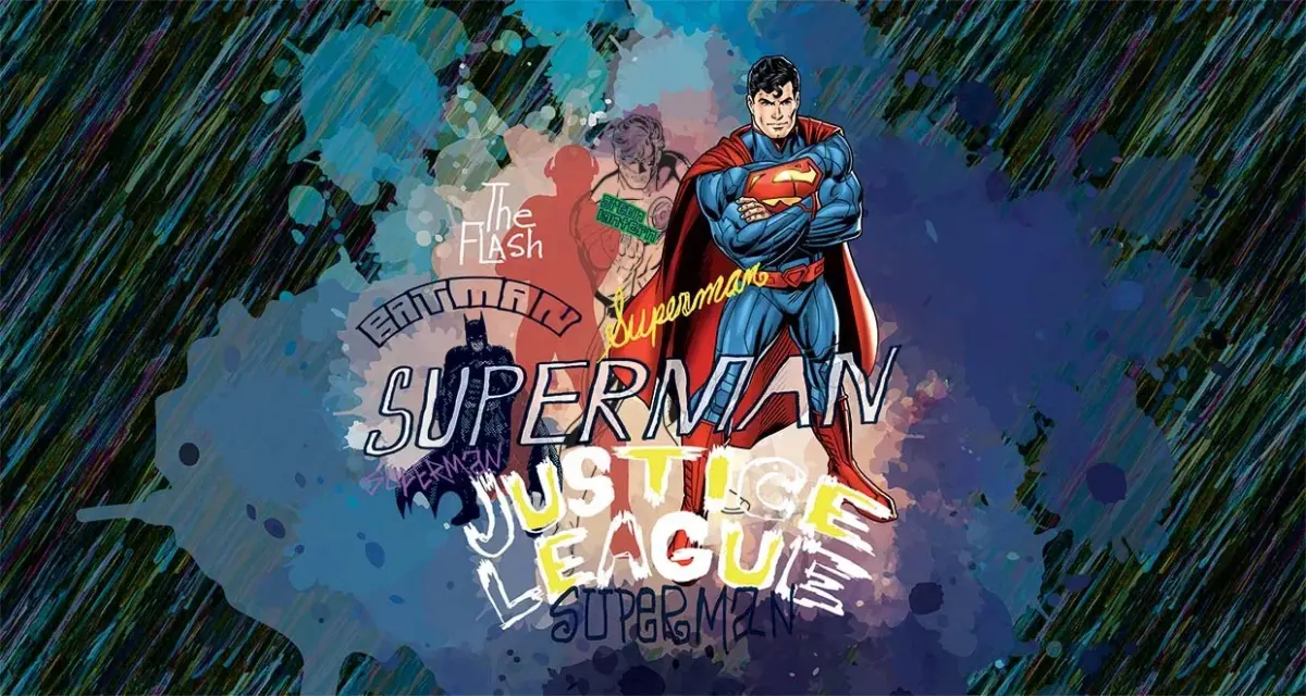 JUSTICE LEAGUE MURAL WALLPAPER, Available in Various Paper Texture, Code WB2008. 105 CM WIDE ROLL PANELS. - Image 1