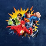 JUSTICE LEAGUE MURAL WALLPAPER, Available in Various Paper Texture, Code WB2063. 105 CM WIDE ROLL PANELS.