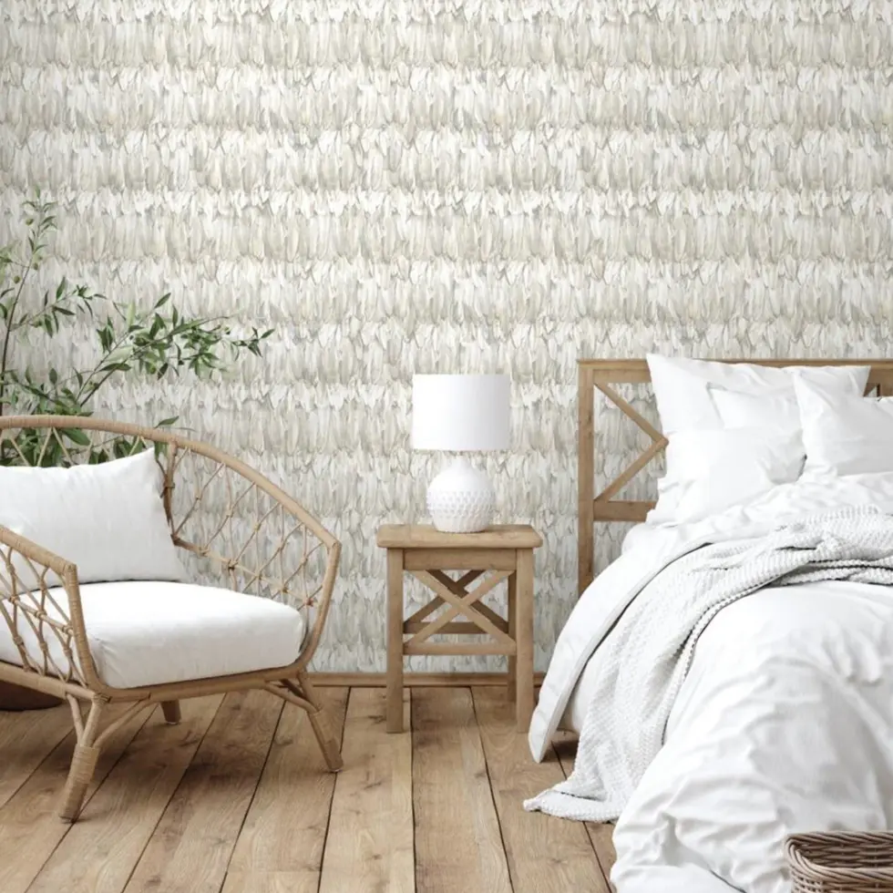 Modern Bird Feather Patterned Wallpaper Beige Code 9913-2 - Image 6