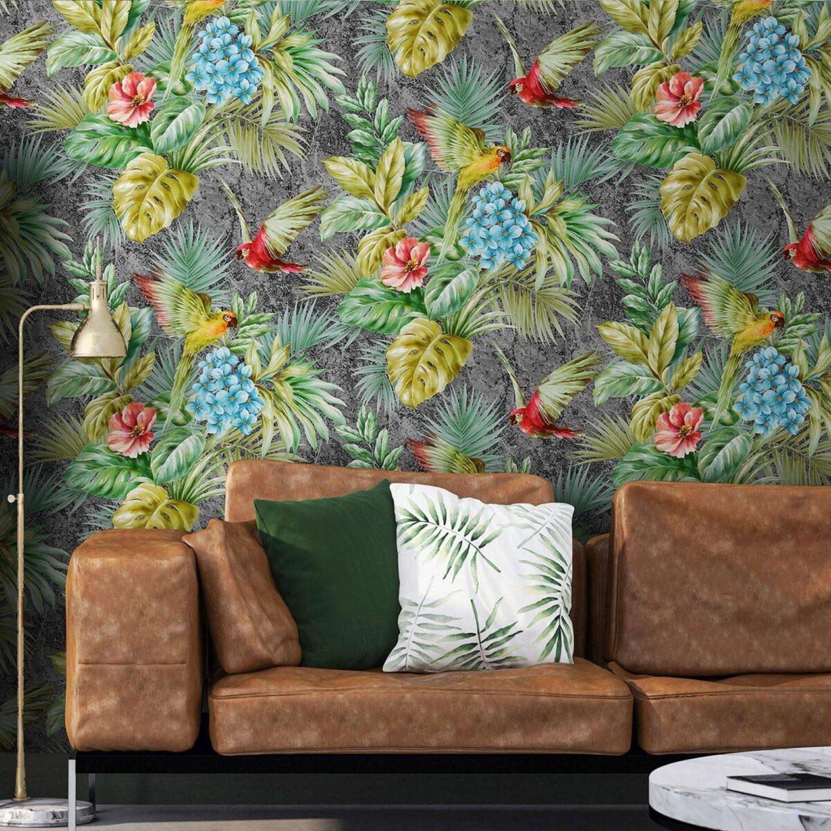 Wallpaper Parrot and Tropical Plant Trend Gray Code 9905-4 - Image 2