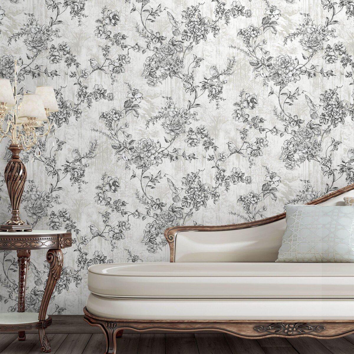 Floral Pattern Trend Wallpaper Black White Code 9914-1 - Image 2
