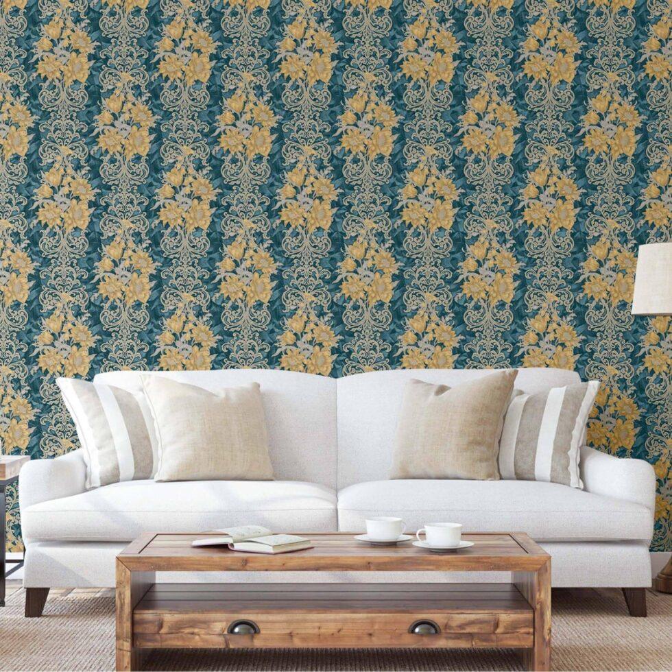 Floral detailed Rococo damask pattern wallpaper Green Code 7805-4 - Image 6