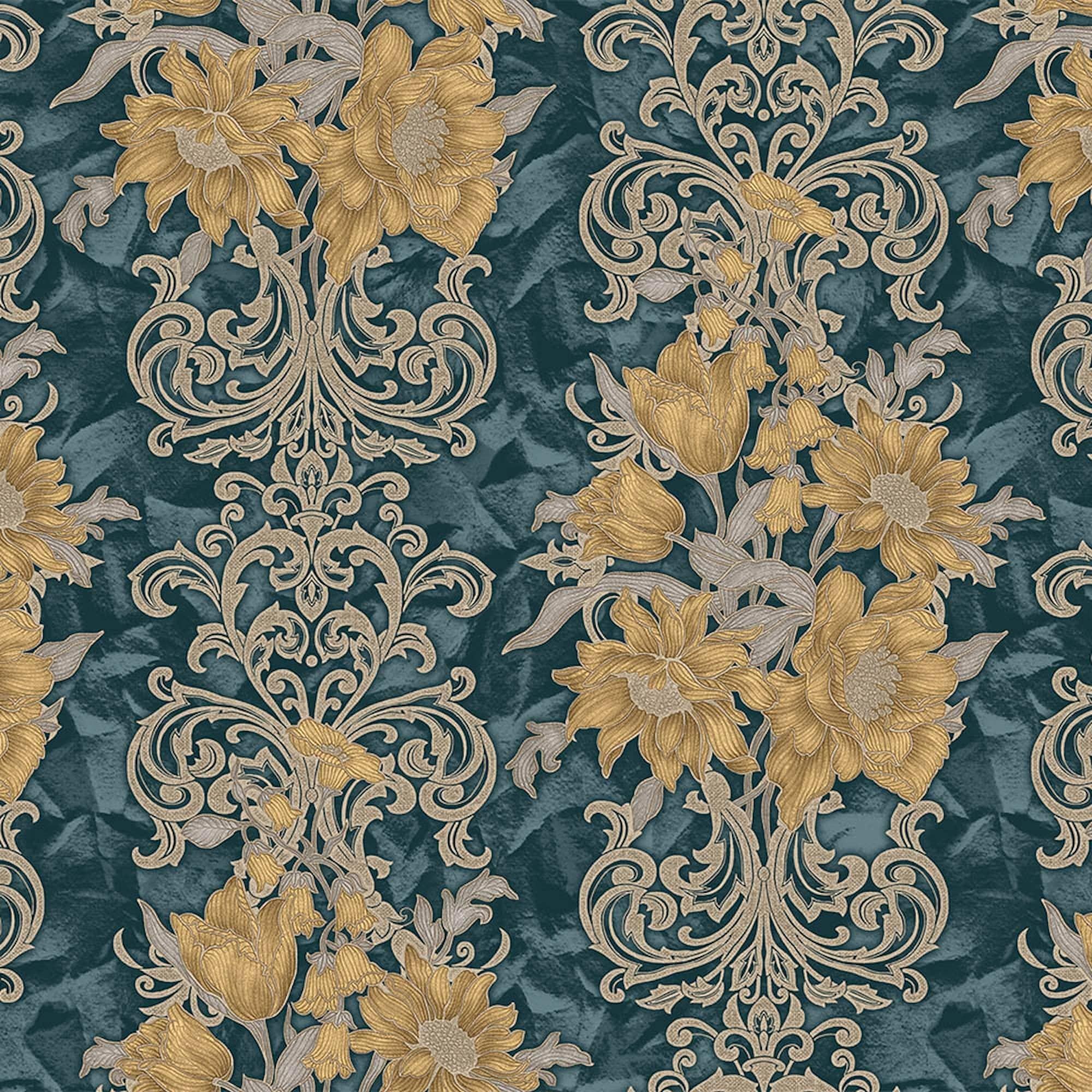Floral detailed Rococo damask pattern wallpaper Green Code 7805-4 - Image 4