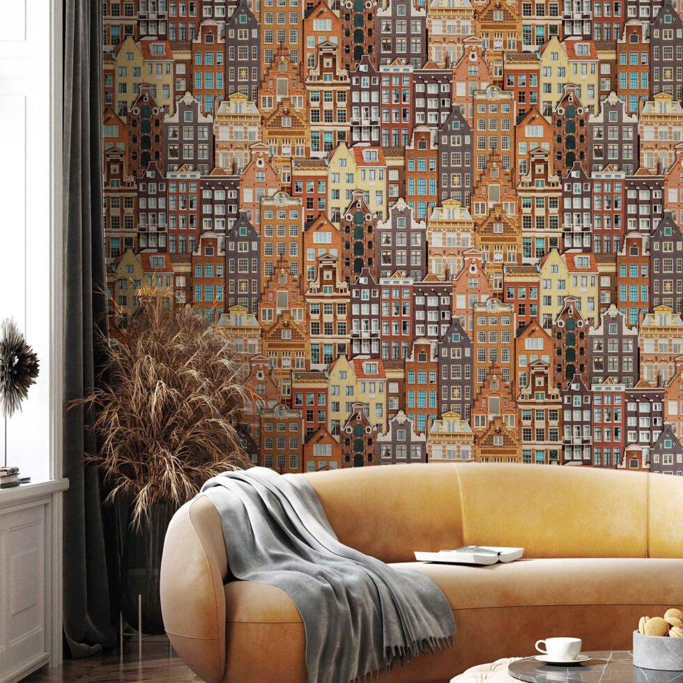 Amsterdam Houses Modern Design Wallpaper Brown Code 23115-3 - Image 2