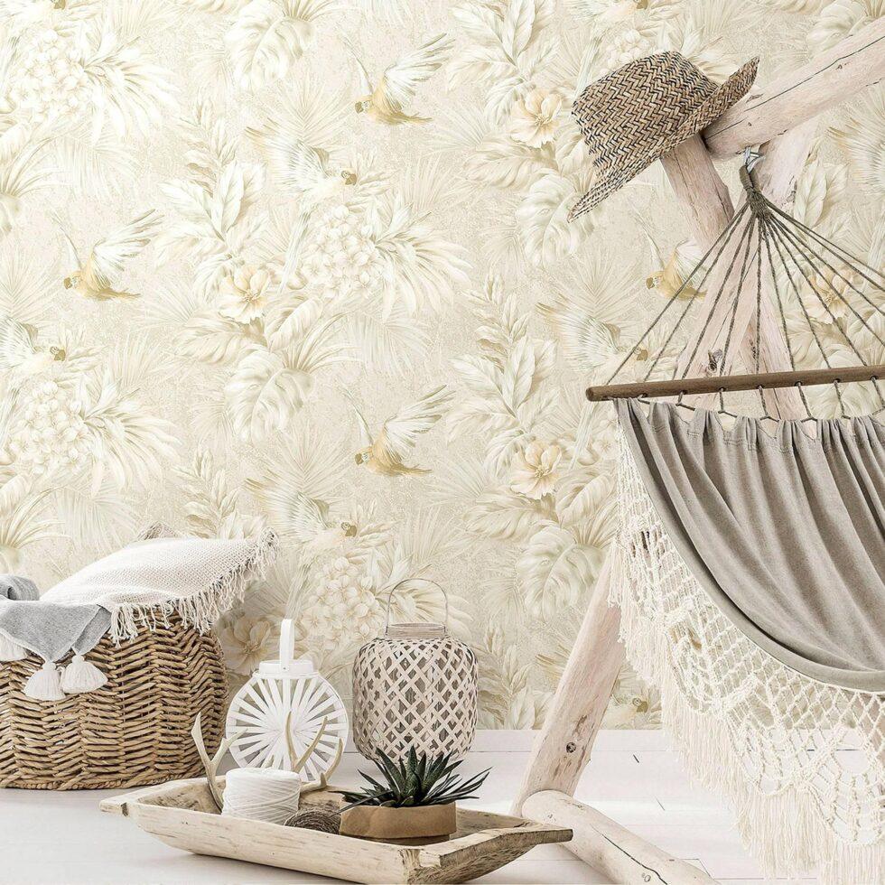 Wallpaper Parrot and Tropical Plant Trend Cream Code 9905-2 - Image 2