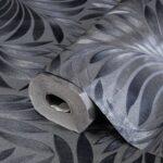 Tropical stylized leaves pattern wallpaper Black Code 7812-4