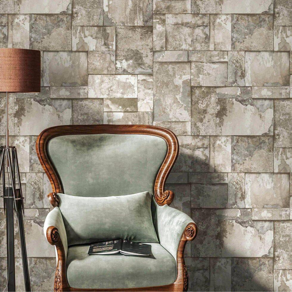 Geometric Stone Design Wallpaper Gray Code 23106-2 - Image 2