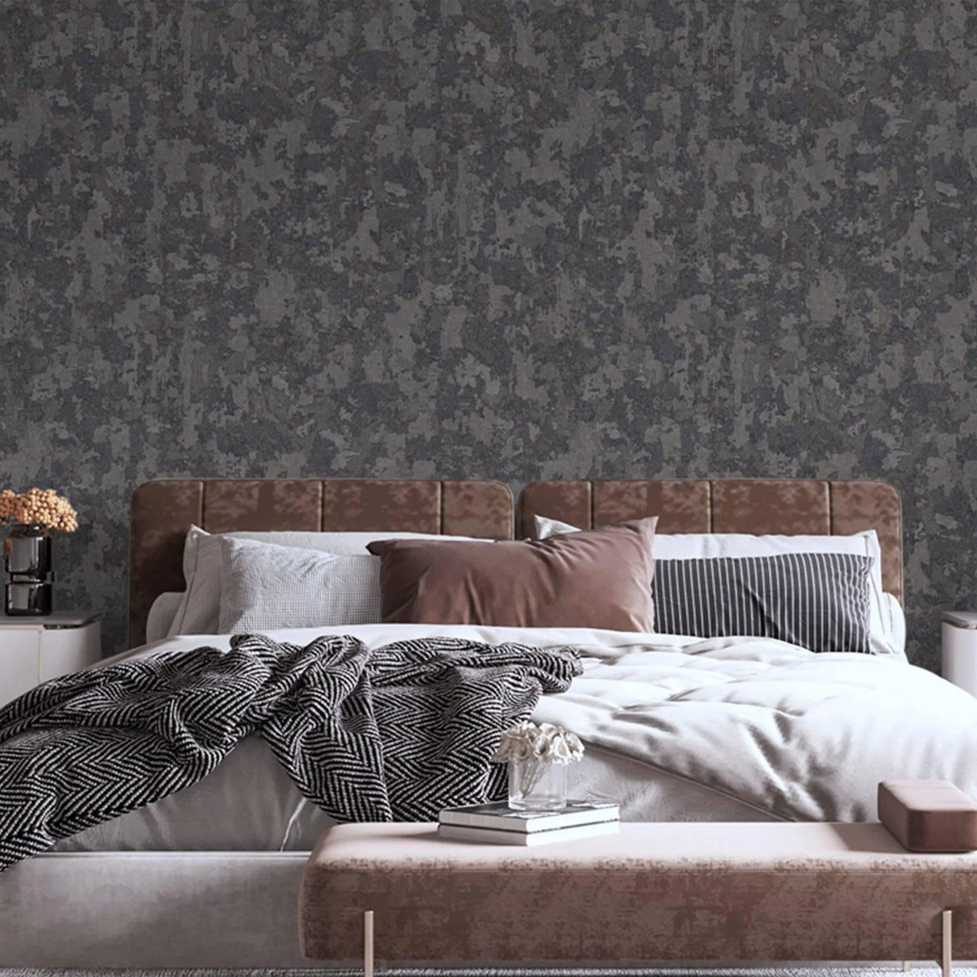 distressed-worn-wallpaper-black-3d-embossed-textured-weathered-solid-color-wallcovering-abstract-contemporary-home-commercial-interior-wall-design-walloro-high-end-wallcoverings-and-m_0891c5fc- Split Color Design Wallpaper Black Code 1504-5 - Image 5
