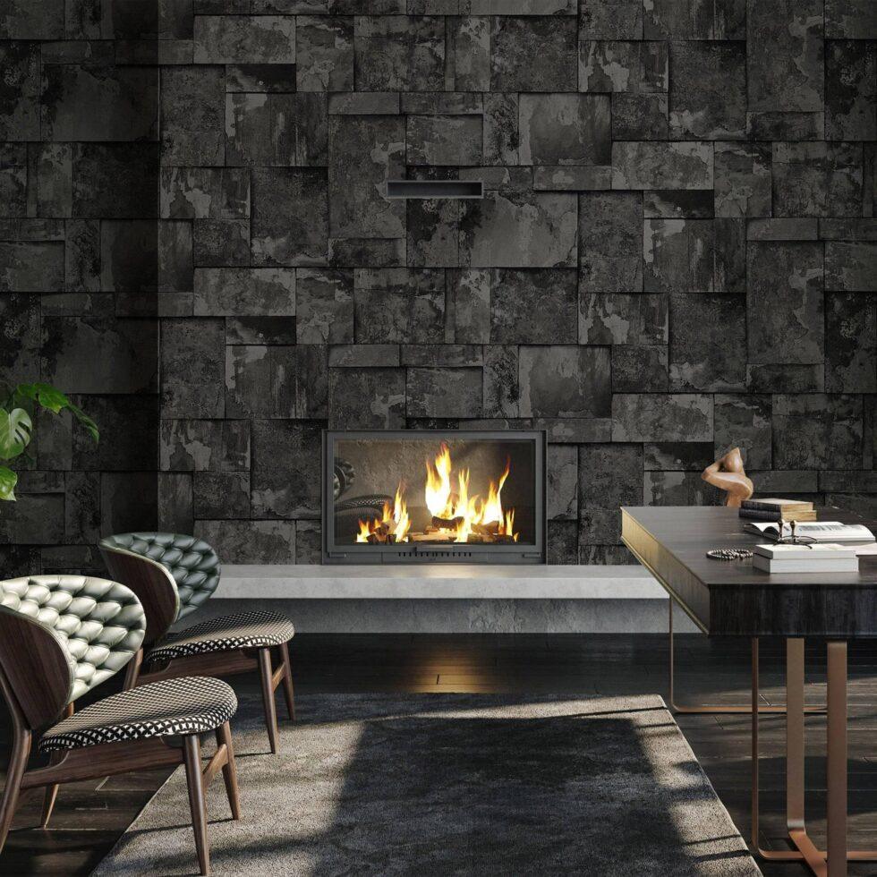 Geometric Stone Design Wallpaper Black Code 23106-5 - Image 2