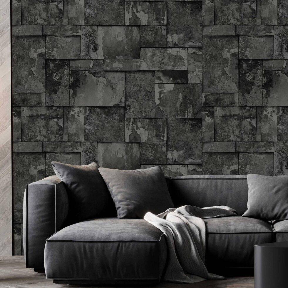 Geometric Stone Design Wallpaper Black Code 23106-5 - Image 5