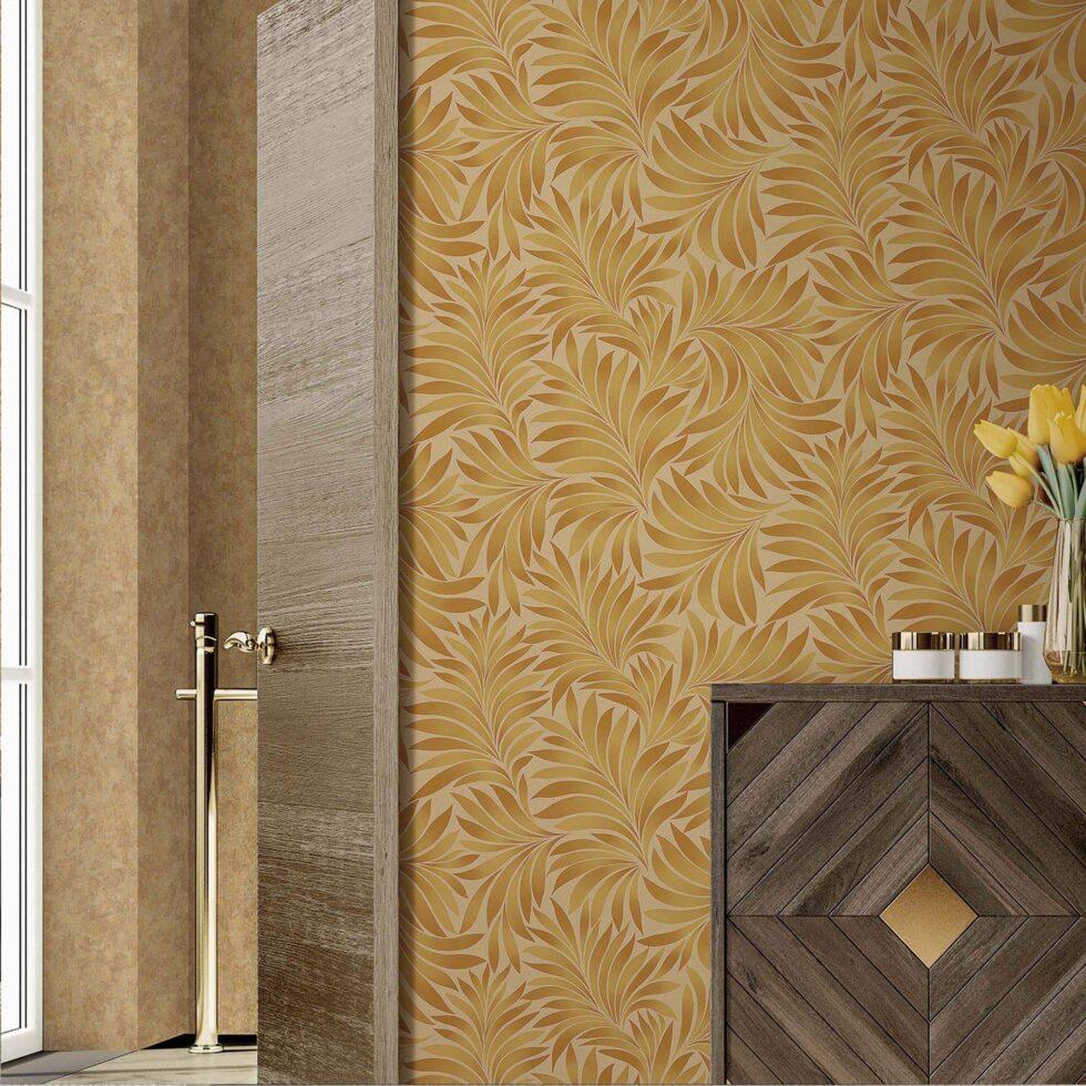 Tropical stylized leaves pattern wallpaper Gold Code 7812-5 - Image 2