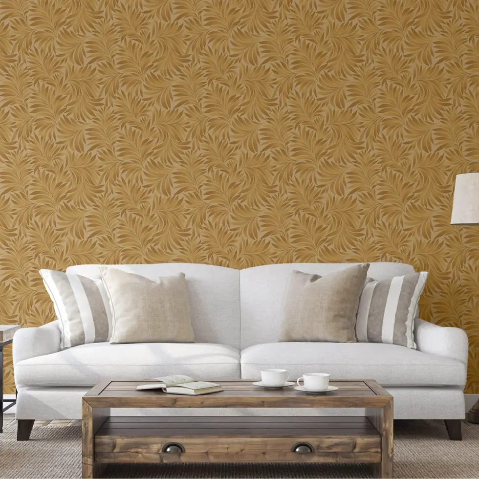 Tropical stylized leaves pattern wallpaper Gold Code 7812-5 - Image 6