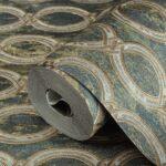 Wallpaper with stylized chain pattern Green Code 7808-4